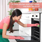 Rubber Cleaning Gloves for Dishwashing, 4 Pairs Reusable Kitchen Gloves for Washing Dishes and Household Cleaning, Pink Dish Gloves with Flocked Lining and Non-Slip Grip, Pefect for Woman Men - M