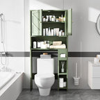 Meilocar 65.4" Over the Toilet Storage Cabinet, 29.1" Wide Bathroom Organizer with Toilet Paper Holder & Adjustable Shelf, Freestanding Space Saving Cabinet for Apartment, Laundry, Green