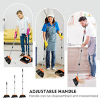 Broom and Dustpan Set, 55-in Long Adjustable Handle Broom with Dustpan Combo Set with Dustpans Teeth to Automatically Clean Hair Suitable for Home Kitchen Office Hall Lobby, Large(Black&Orange)