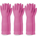 Mamison 2 Pairs Reusable Waterproof Household Dishwashing Cleaning Rubber Gloves, Non-Slip Kitchen Glove (Pink, XXL (Pack of 3))