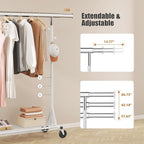 Gewudraw Heavy Duty Clothes Rack, 530 lbs Load Capacity Metal Garment Rack on Wheels - Collapsible Adjustable Portable Storage with Hooks, White