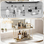 LEEDA 2 Tier Bathroom Counter Shelves, Countertop Shelf Organizer for Bathroom & Vanity, Skincare Organizers Rack,Countertop Organizer for Makeup, Lotion, Kitchen Corner & Dresser Storage(Gold)