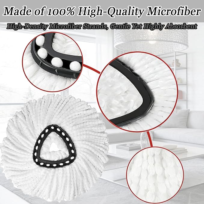 10Pcs Mop Heads Replacement,Spin Mop Replacement Head Compatible with Cedar Easywring 1-Tank System,Including 8 Spin mop Replacement Heads,1 Brush Head and 1 Base Machine Washable & Easy to Replace