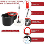 Spin Mop and Bucket with Wringer Set, 3 Washable Microfiber Pads Included for Floor Cleaning, Adjustable Stainless Steel Handle (XS-Black)