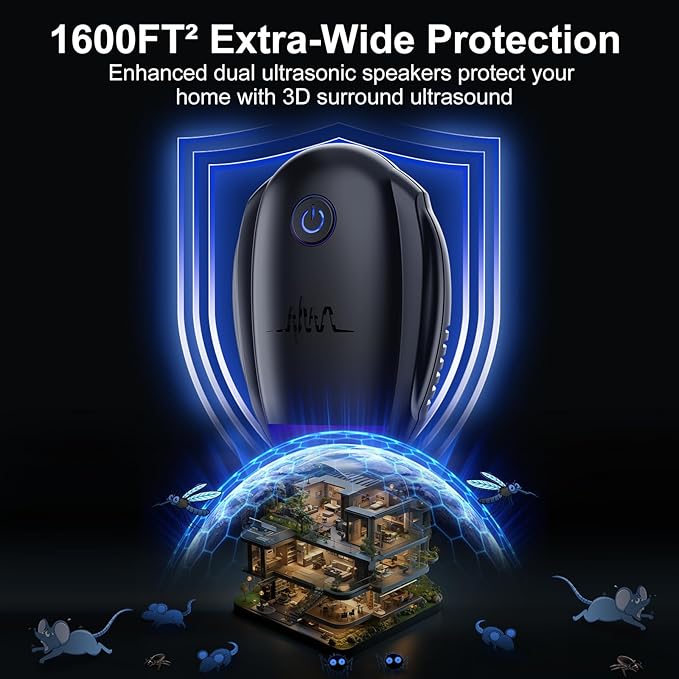 Upgraded Ultrasonic Repeller,Indoor Ultrasonic Repellent, Electronic Plug in Pest Control for Bugs,Mosquito,Roach, Ant, Rodent, Mouse, Spider Repellent for House, Warehouse, Garage (Black)