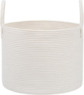 JMvicyroam 115L Extra Large Blanket Basket for Living Room - Woven Cotton Rope Laundry Hamper with Reinforced Handles - Storage Bin for Pillows, Comforters & Toys - Machine Washable,White
