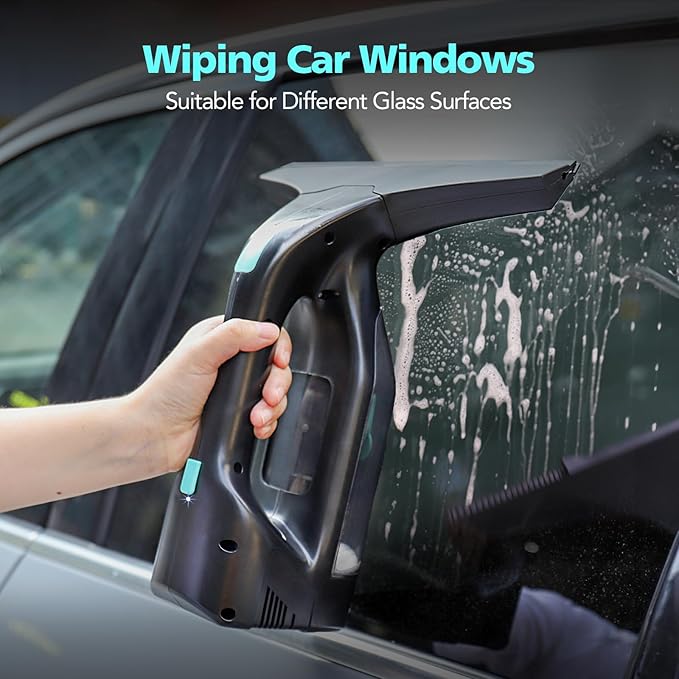 Window Vacuum Cleaner Kit Cordless, 35Min Runtime & 2 Suction Nozzles Cleaning Tool, All-in-One Electric Squeegee Spray Kit for Streak-Free Windows Washing, Shower Glass, Mirrors,Car