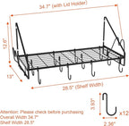 VyGrow 28 Inch Pot Rack Wall Mounted, Pots and Pans Organizer with 12 Hooks and 2 Pot Lid Holders, Heavy Duty Steel Pot and Pan Hanger for Kitchen Cookware Utensils Storage 34.7" Lx13 Wx12.6 H