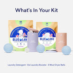 BLUELAND Laundry Essentials Kit, Spring Bloom - Plastic-Free Laundry Detergent Tablets, Oxi Booster, and Reuseable Natural Wool Dryer Balls