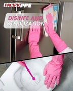 PACIFIC 2 Pairs Reusable Rubber Gloves for Washing Dishes and Cleaning Tasks, Water Resistant Household Gloves for Kitchen Bathroom, Grippy Latex Dish Washing, Pink, Large