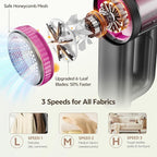 Rechargeable Fabric Shaver, 2-in-1 Lint Remover for Clothing, Furniture, Sweater with 6-Blade, 200ml Container, LED Display, 2000mAh USB-C, 3-Speed Lint Shaver Eliminates Fuzz & Pilling