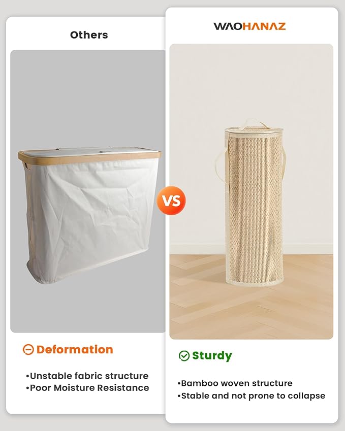 Bamboo Toilet Paper Storage Basket with Lid & Handle - 10L Handwoven Bathroom Organizer for 4 Rolls - Sturdy Stand Holder for Toilet Paper Organization, Light Natural