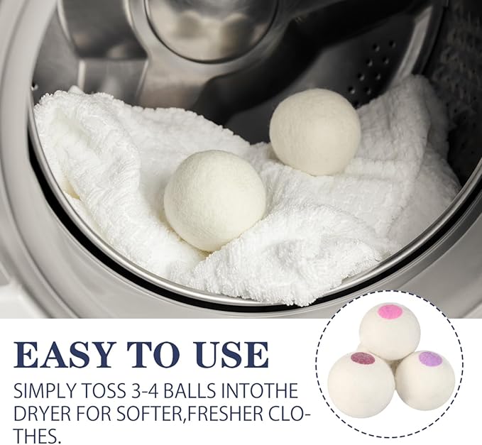 Wool Dryer Balls 6PCS Pure Organic Laundry Wool Tumble Dryer Ball Reusable Natural Fabric Softener Reduce Wrinkles and Drying Time