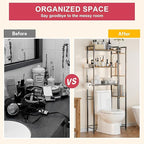 Over The Toilet Storage with Wooden Shelves and Side Rack, 7-Tier Metal Over Toilet Bathroom Organizer Freestanding Storage Shelf for Toilet Paper, Towels, Toiletries, Ideal for Small Bathroom