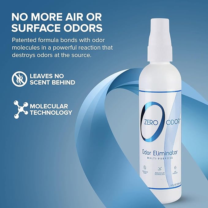 Zero Odor Multi-Purpose Odor Eliminator - Eliminate Air & Surface Odor – Patented Technology Best for Bathroom, Kitchen, Fabric, Closet- Smell Great Again, 8oz (Over 1000 Sprays)