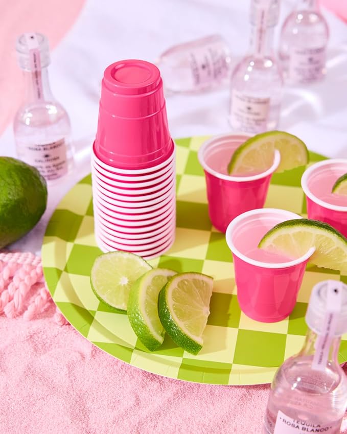 xo, Fetti Party Decorations Hot Pink Plastic Shot Glasses - 50 Disposable 2 oz Cups | Bachelorette Party Cups, Birthday Party Decorations, Party Favors, Pink Baby Shower Supplies, Cute Plastic Cups