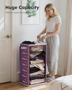 SOLEDI Laundry Hamper with Lid 100L Large & Tall Collapsible Laundry Basket, Clothes Hamper with Bag Removable Easy to Carry, Dirty Hampers for Bedroom, Bathroom, Dorm, College, Purple