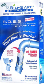 B.O.S.S. Septic Tank Treatment - 12.5oz Powder - 24 Drain or 5 Septic Doses - Patented Bacterial Enzyme - 100% Treats Odors Clogs Backups Pumpouts & Repairs - Works in All Septic Systems - Made in USA