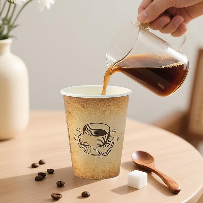 12 oz 1000 Pack Disposable Paper Coffee Cups, Hot/Cold Beverage 12oz Disposable Coffee Cups, Retro Design, Leak-Proof, Hot or Cold Drink, Cocoa, Chocolate, Coffee Bar Supplies