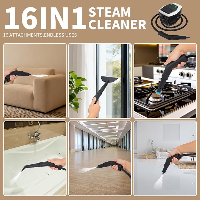 2500W Handheld Steam Cleaner, 15s Fast Heating Steam Cleaning, 1800ML Large Capacity Tank, Portable Steam Cleaner for Upholstery, Grout, Window, Grime, Grease, Bed Bugs, Car (white)