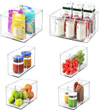 Clear Plastic Storage Bins with Dividers for Kitchen Pantry Organization, 6 Pack Thicken Stackable Storage Drawer Boxes for Refrigerator Cabinets Vanity Organizers and Storage, C6-3