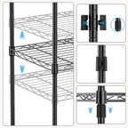 M MZG 1000 lbs 4Tier Shelf Metal Storage Shelves Wire Rack Closet Organizers with Wheel for Garage Kitchen Bathroom Laundry Black 13.7" D x 29.5" W x 47.2" H