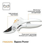 Fiskars Bypass Pruner with PowerLever, Lightweight Garden Shears, White