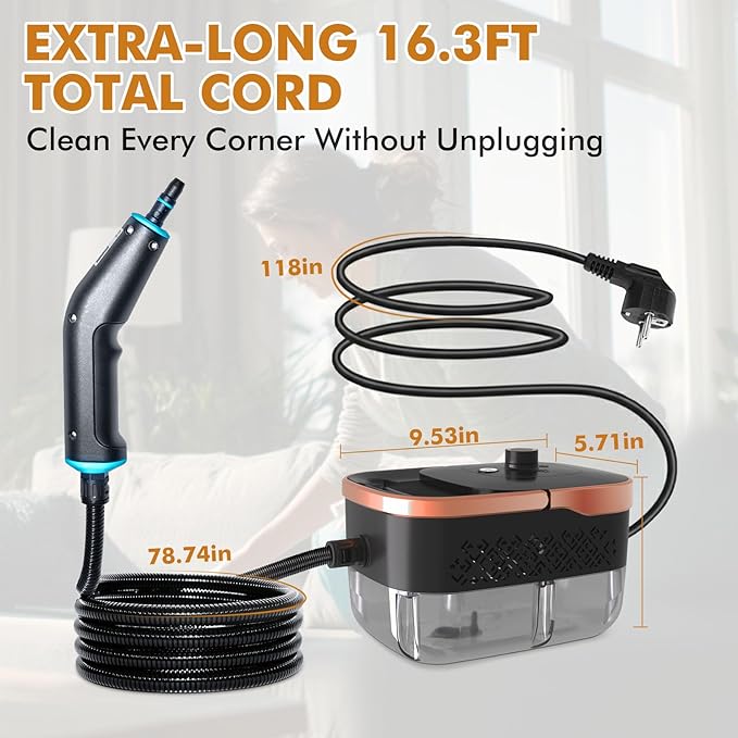 Handheld Steam Cleaner for Home,15s Heat-Up 42.27oz Tank,2500W Portable Steamer for Cleaning,with 15 pcs Accessories,Pressurized Steam Cleaner,Grease,Grout,Furniture,Bed Bugs,Floor,Couch and Car