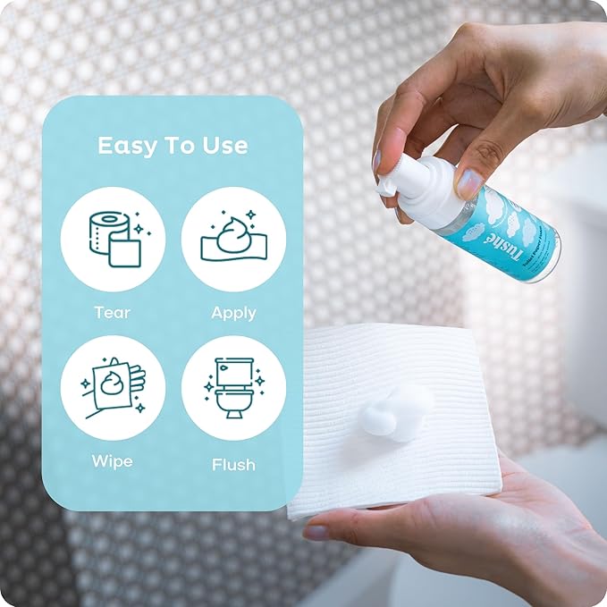 Toilet Paper Foam (2-Pack) – Flushable Wet Wipe Alternative for Sensitive Skin – Unscented, Septic Safe – Aloe Vera, Witch Hazel & Vitamin E – 100ml (3.38 fl oz)