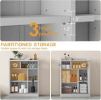 Small Bathroom Cabinet, Bathroom Storage Cabinet with Sliding Doors - Slim Space Saving Design, Adjustable Shelves, Toilet Paper Holder & Brush Compartment, 31.5"x23.6"x7.9" Inches, Grey