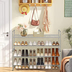 AOODA 2 Tier Long Metal Shoe Rack for Closet Wide Stackable Shoe Storage Organizer 18-Pairs Low Small Sneaker Rack for Entryway, Bedroom, Garage, Grey