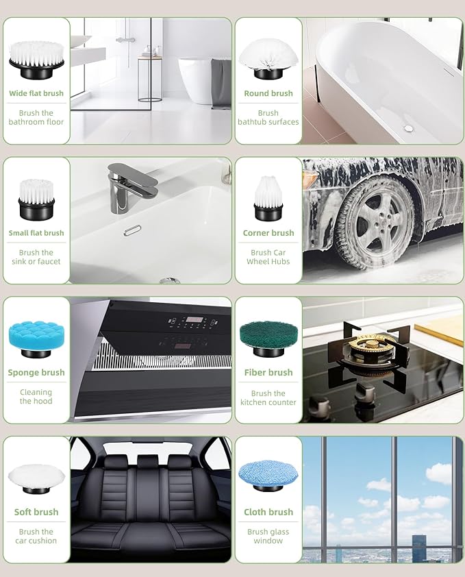 Lichffy Electric Spin Scrubber, Cordless Shower Scrubber with 8 Brush Heads with Adjustable, 2H Power Dual Speed, Power Brushes with IPX7 Waterproof for Floor, Sink, Bathroom, Tile, White-qwrx3