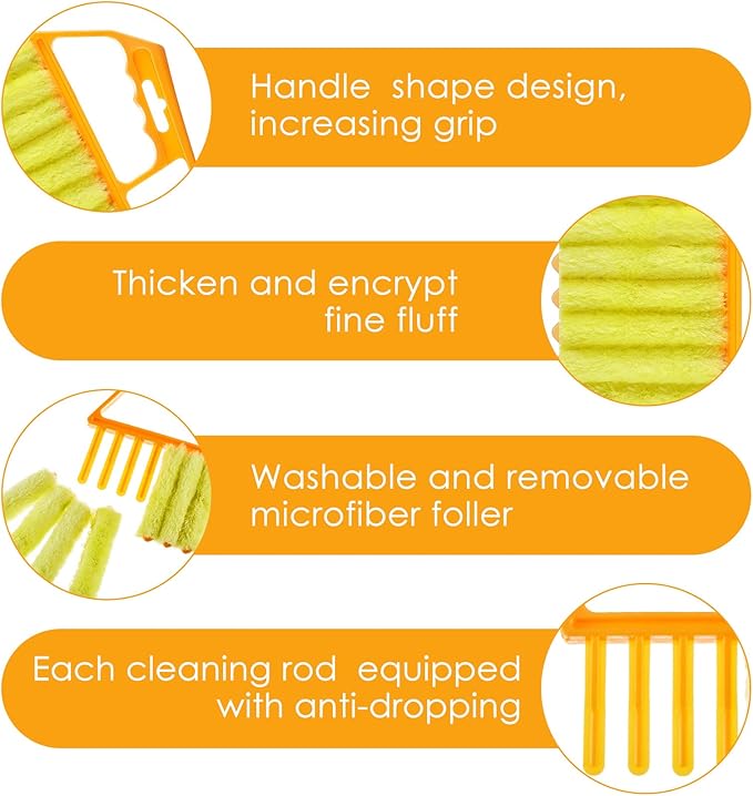 Geiserailie 1 Pcs Window Venetian Blind Cleaner Duster Tool Washable 7 Fingers Dusting Cleaner and Air Vent Shutter Brush Blinds Air Conditioner Fan Duster Dirt Housekeeping Tool (Orange)