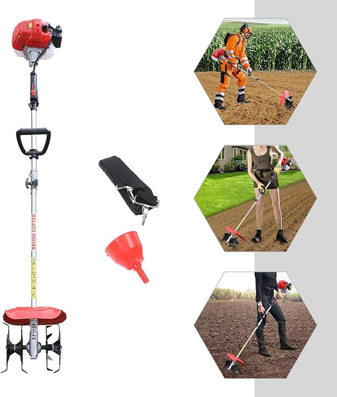 Handheld Tiller Cultivator 42.7Cc 2Stroke Mini Gas Powered Engine Rototiller Garden Lawn Tools Farm Air Cooled Plow Easy to Start for Farmland Gardens Yard (1250W 6500Rpm)