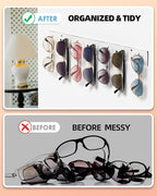 MaxGear Sunglasses Organizer Wall Mount, 2-Pack Acrylic Eyewear Display Holder with 14 Slots, for Glasses/Sunglasses Storage, Includes Adhesive Tape & Screws, Clear Wall Mounted Shelf for Closet, Door