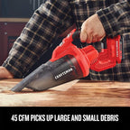 CRAFTSMAN V20 Cordless Hand Vacuum, 45 CFM, 2 Stage Filtration System with Filter, Battery and Charger Included (CMCVH001C1)