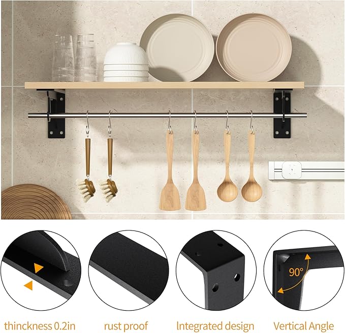 Closet Rod Support Bracket WYGWP 13.5 inch Heavy Duty Shelf Brackets with Rod Holders Support 400lbs Wall Mounted Sturdy 2 Pack