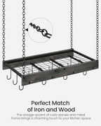 CHOEZON Hanging Pot Rack, Ceiling Mounted Pot Hanger, Vintage Pot Rack for Kitchen, Pot Storage Organizer, with 12 S-Shaped Hooks, for Cookware Storage, Space Saving, Charcoal Black and Black TPR01BC