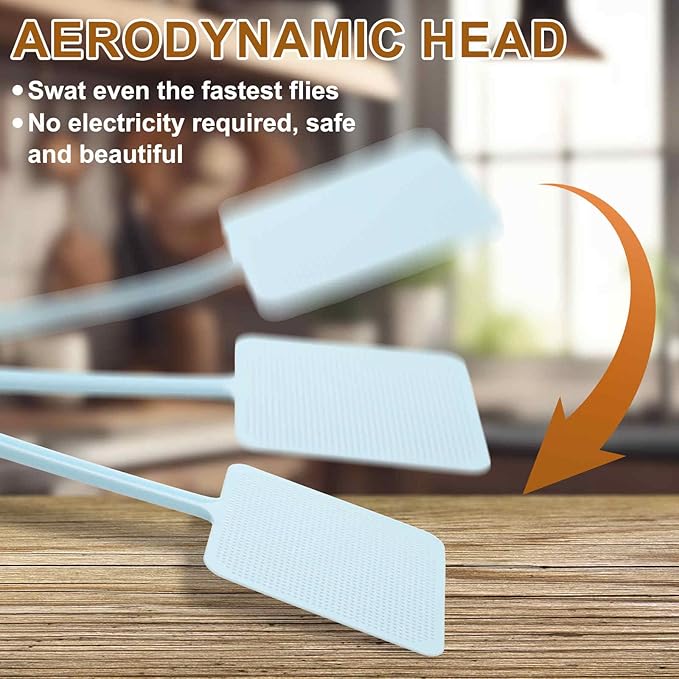 HARFINGTON 6pcs Fly Swatter 4.5"x4.5" Plastic Manual Heavy Duty Long Handle Fly Swatter for Home Indoor Outdoor, Silver