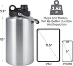 Kerilyn Insulated Gallon Jug with Handle, One Gallon, 128 Ounces, Stainless Steel, Large Double Vacuum Water Bottle for Hot & Cold Drinks, Wide Mouth, Sweat Proof, Great for Travel, Camping