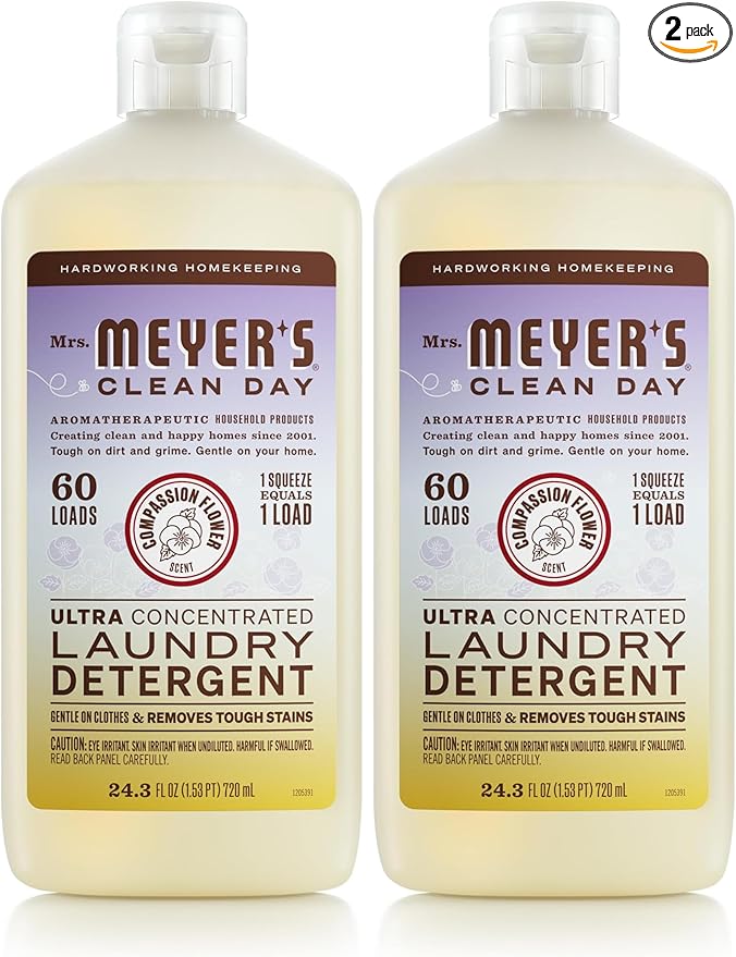 MRS. MEYER'S CLEAN DAY Ultra Concentrated Laundry Detergent, Compassion Flower Scent, 24.3 fl oz,(Pack of 2)