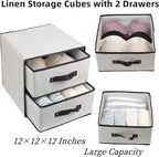 Linen Closet Organizer and Storage, Fabric Storage Drawer Organizer with 2 Drawers for Underwear, Sock, Bra, Small Items - Light Gray