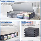 TasticTotes Under Bed Storage Containers, 8 Pack Blanket Storage Bags, Collapsible Storage Bags with Big Zippers, Clear Front, Shoe Storage and Organization for Clothes, Comforter, 75L, Grey
