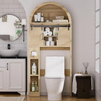 Spurgehom Over The Toilet Storage Cabinet, Bathroom Shelf Organizer Freestanding, Bathroom Arch Cabinet Over Toilet with Toilet Paper Holder and Anti-Tipping Device (Two Sliding Door-Wood)