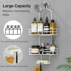 DAOYA Over Head Shower Caddy - Bathroom Shower Organizer with Soap Holder & 6 Hooks for Towels, White, 76L Capacity, Hanging Mount, Rust Resistant