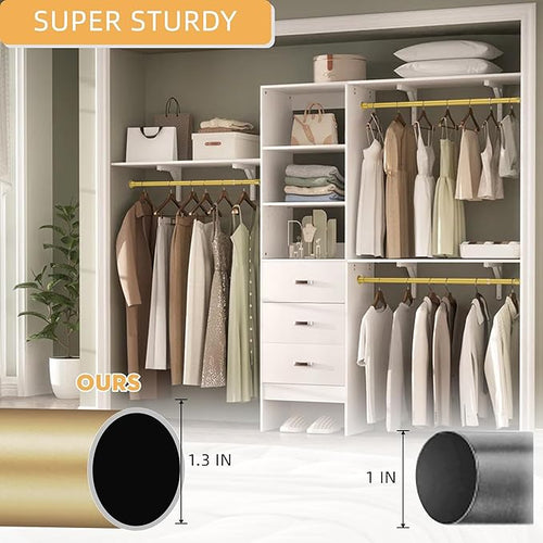 1.3 Inch Diameter Closet Rods for Hanging Clothes 17-39 Inch Adjustable, Metal Heavy Duty Closet Pole, Gold Closet Bar for Hanging Clothes, Suitable for Closet, Wardrobes, Bathroom, Windows