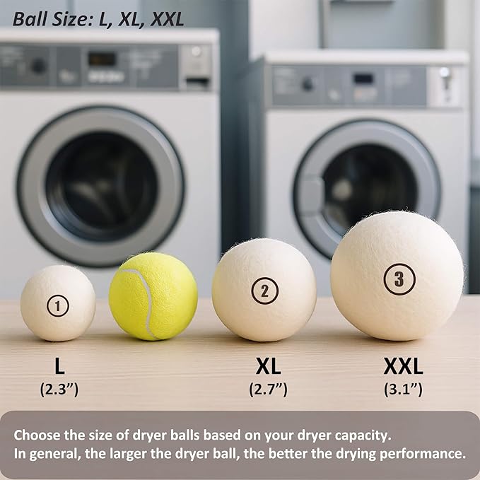 Wool Dryer Balls Laundry, XXL(3.1") 6 Pack, Premium Fabric Softener Ball, Reusable, Anti Static, Chemical Free Natural Wool Balls for Dryer, Laundry Dryer Balls – 100% New Zealand Wool