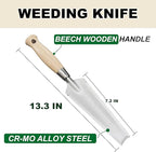 SUMIO 13.3" Alloy Steel Weeding Transplanter, Hori Hori Knife, Digging Trowel with Serrated Edge, Garden Root Cutter, and Dandelion Trowel for Propagation and Transplanting
