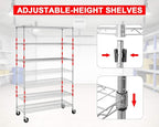 FDW 48 inch L×18 inch W×76 inch H Wire Shelving Unit Metal Shelf with 6 Tier Casters Adjustable Layer Rack Strong Steel for Restaurant Garage Pantry Kitchen Garage, Chrome
