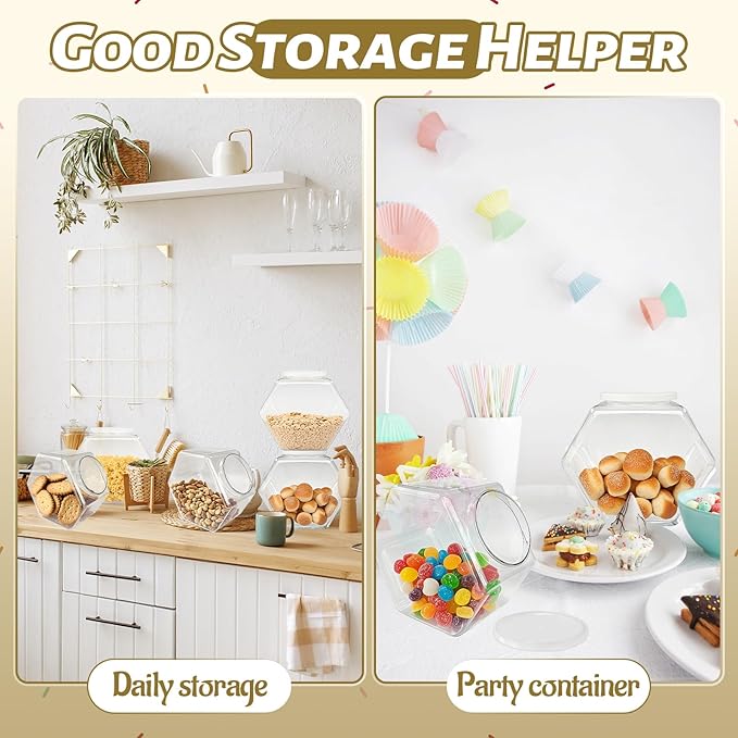 Woozettn Plastic Candy Jar,Hexagon Cookie Jars for Kitchen,Clear Hexagonal Containers with Lids for Dry Food,Candy,Snacks,Cookies,Craft,Laundry Pod(1 Pcs)